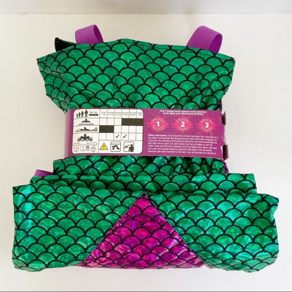 Pink Green Mermaid Dress Up Swim Trainer Life Vest 33-55lbs - Picture 4 of 5